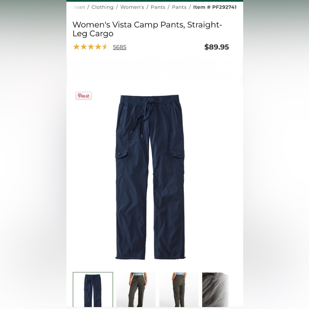 L.L. Bean Women's Vista Camp Pants, Blue, Straight-Leg Cargo. XL.